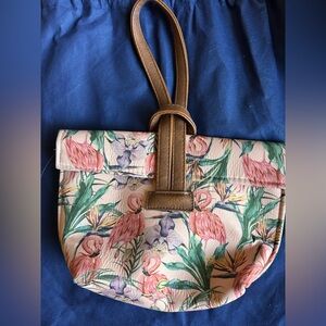 Caribbean Joe Pink and Green Floral wristlet bag.